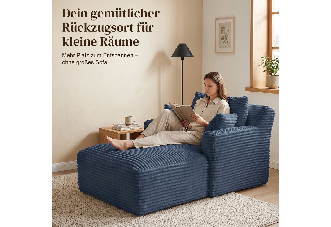 ANYSUN Sofa Cord-Schlafsofa mit 2 Kissen,Bequemes Einzelsitz-Bodensofa,Loungesofa, Relaxsessel Cord,Sessel,Loungesessel Cord,Lesesessel bequem, fur Wohnzimmer,  – Bild 2 von 5