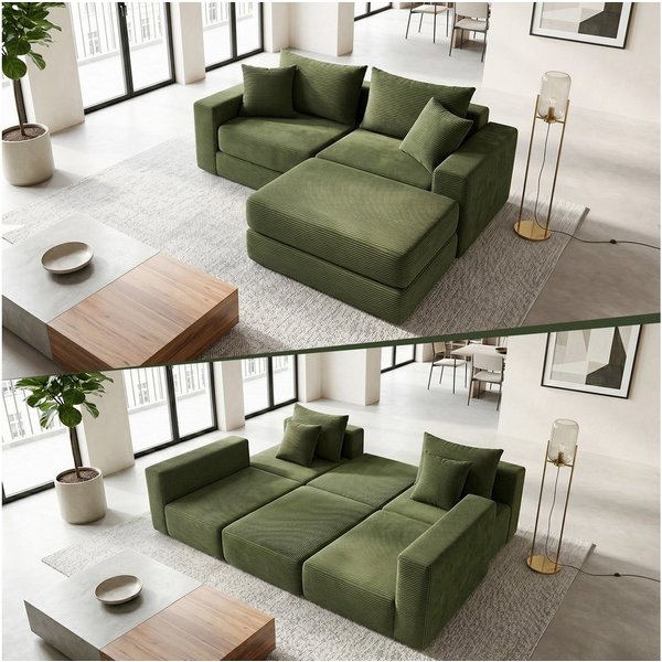 ANYSUN Sofa Sofas Wohnzimmer, Cord-Schlafsofa, Modulares Sitzgruppe Sofa, Knochenloses Sofa mit Anti-Rutsch-Basis,mit Bettfunktion, modulares Schlafsofa für Woh