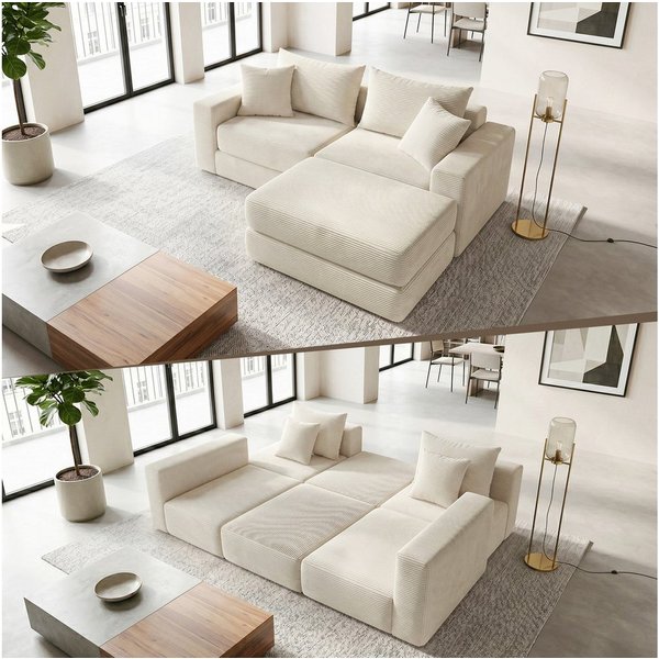 ANYSUN Sofa Sofas Wohnzimmer, Cord-Schlafsofa, Modulares Sitzgruppe Sofa, Knochenloses Sofa mit Anti-Rutsch-Basis,mit Bettfunktion, modulares Schlafsofa für Woh