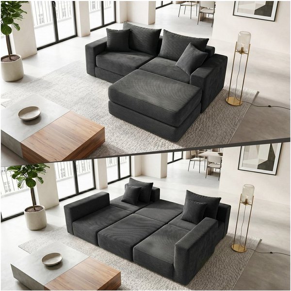 ANYSUN Sofa Sofas Wohnzimmer, Cord-Schlafsofa, Modulares Sitzgruppe Sofa, Knochenloses Sofa mit Anti-Rutsch-Basis,mit Bettfunktion, modulares Schlafsofa für Woh