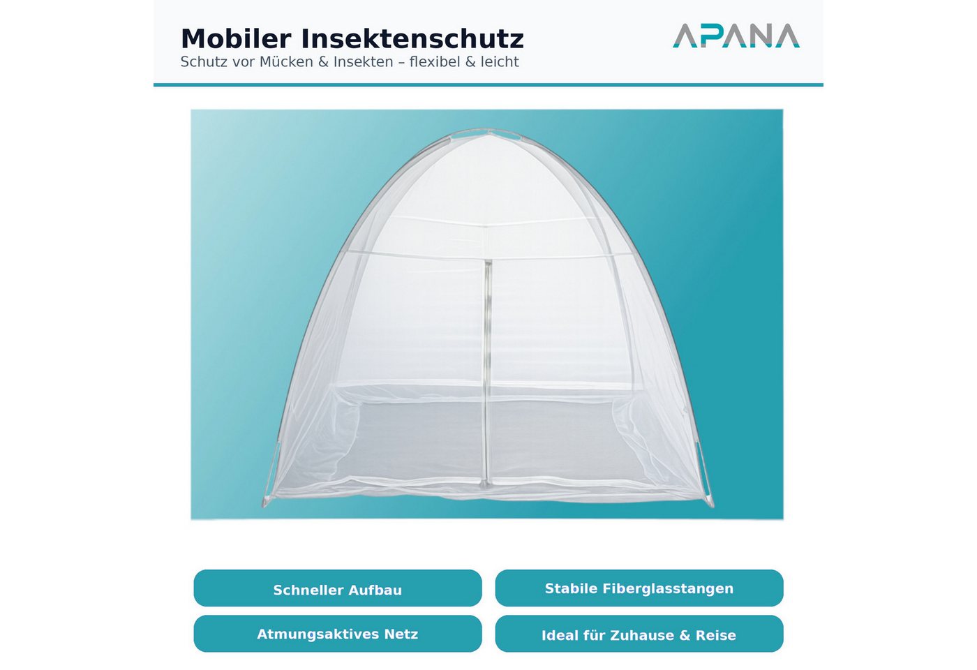 APANA Fliegengitter-Gewebe Mobiler Insektenschutz Moskitonetz Mückennetz Fliegengitter Netz, Größe (Breite x Höhe):150 x 200 x 150 cm – Bild 2 von 5