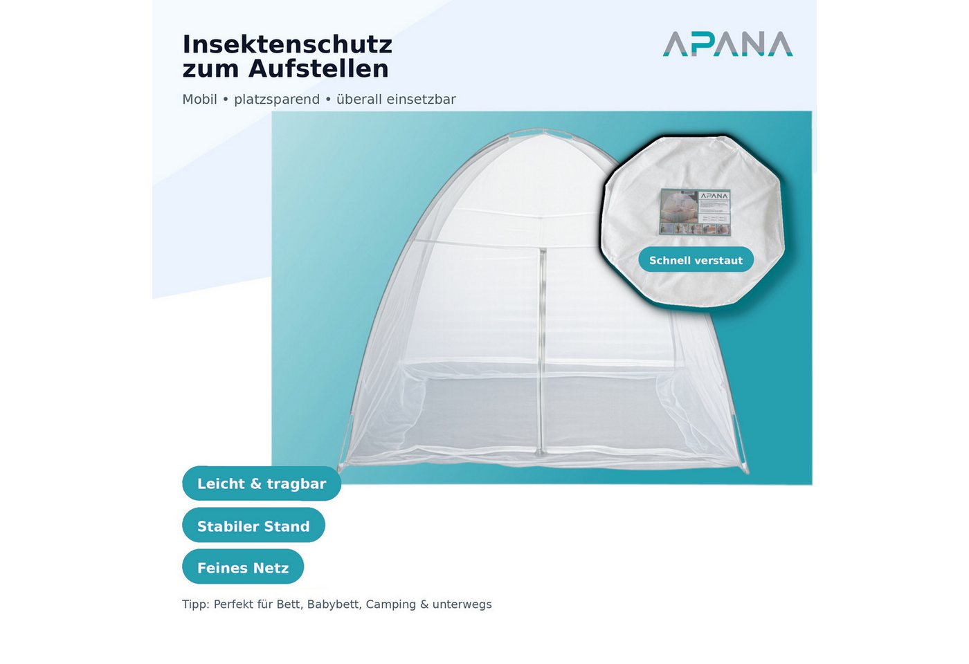 APANA Fliegengitter-Gewebe Mobiler Insektenschutz Moskitonetz Mückennetz Fliegengitter Netz, Größe (Breite x Höhe):150 x 200 x 150 cm – Bild 3 von 5