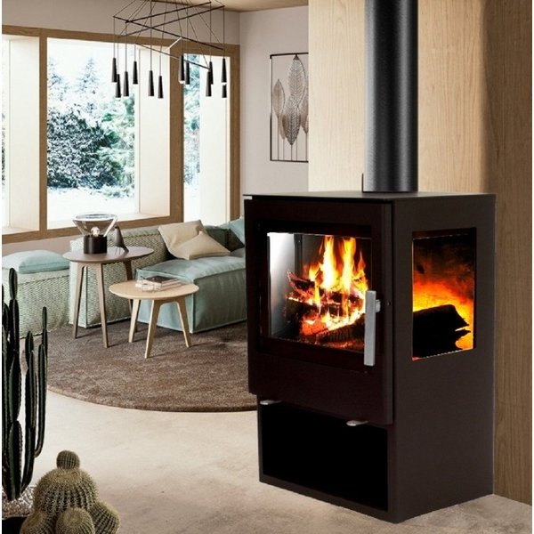 Apex Kaminofen Panorama Kaminofen 9,8kW 56315 Holzofen 9.8kW 3 Scheiben, (1-tlg)