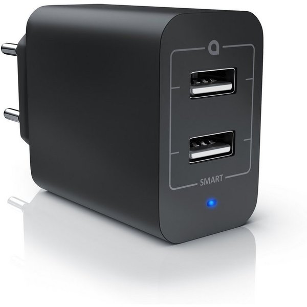 Aplic 2-Port Netzteil für Handy/Smartphone/Tablet, 4800mA -2400mA je Port USB-Ladegerät (4800 mA, 1-tlg., 24 Watt Dual Port Smart USB Charger mit Power LED, 480