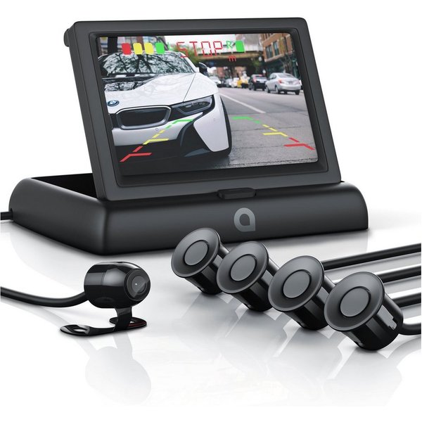 Aplic Einparkhilfe mit 4x Parksensoren, Kamera & 4,3" Monitor mit Nachtsicht Rückfahrkamera (einfaches, sicheres Einparken bei Tag und Nacht, zum Nachrüsten)