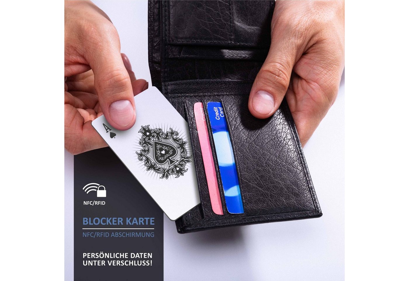 Aplic Kartenetui RFID Blocker Karte, RFID NFC Scan Abschirmung durch Störelektronik (Set, 2-tlg), Schutz vor Cyber Kriminalität, kompakte Alternative zu Schutzh – Bild 3 von 5