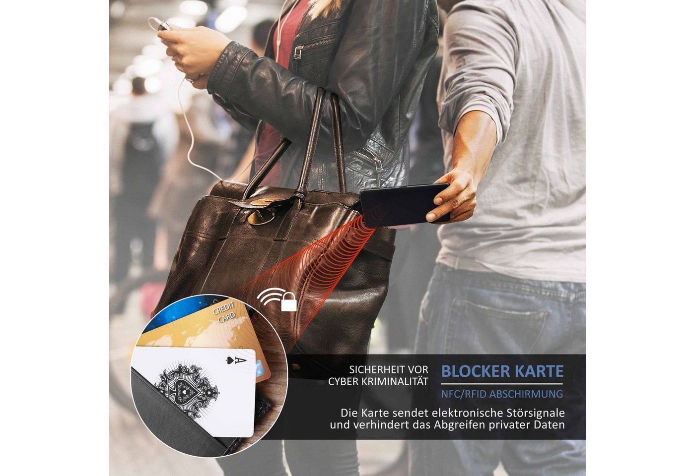 Aplic Kartenetui RFID Blocker Karte, RFID NFC Scan Abschirmung durch Störelektronik (Set, 2-tlg), Schutz vor Cyber Kriminalität, kompakte Alternative zu Schutzh – Bild 4 von 5