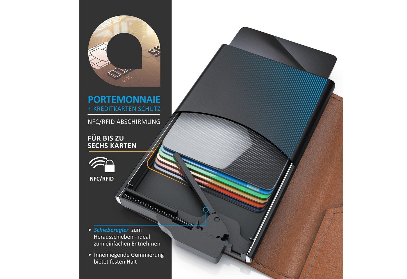 Aplic Kartenetui RFID Kartenetui aus Kunstleder (1-tlg), NFC / RFID Blocker Karten Portemonnaie, Abschirmung für max. 6 Karten – Bild 4 von 5