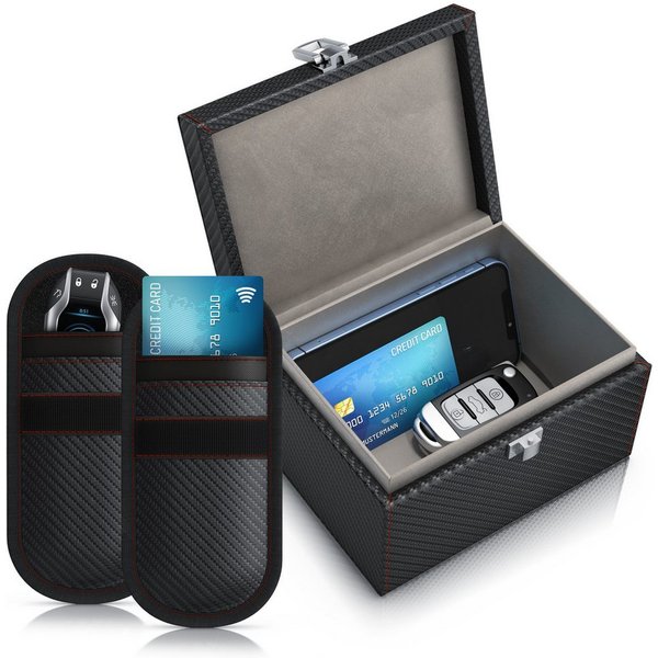 Aplic Schlüsseltasche NFC / RFID Schutzbox, Keyless Go Schutz Box, Autoschlüssel Abschirmung (3-tlg), inkl. 2 x Schlüsselstaschen, SafeBox, Kartentresor, Signal