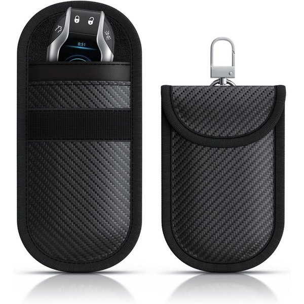 Aplic Schlüsseltasche RFID Blocker, Keyless, Faraday Tasche, 2er Set, NFC, Autoschlüssel (2-tlg), Carbonfaser, Karabiner, Klettverschluss, kompakt, Kreditkarten