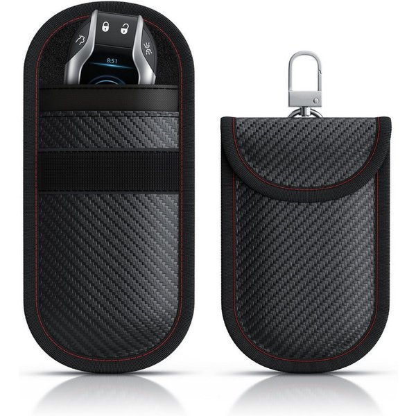 Aplic Schlüsseltasche RFID Blocker, Keyless, Faraday Tasche, 2er Set, NFC, Autoschlüssel (2-tlg), Carbonfaser, Karabiner, Klettverschluss, kompakt, Kreditkarten