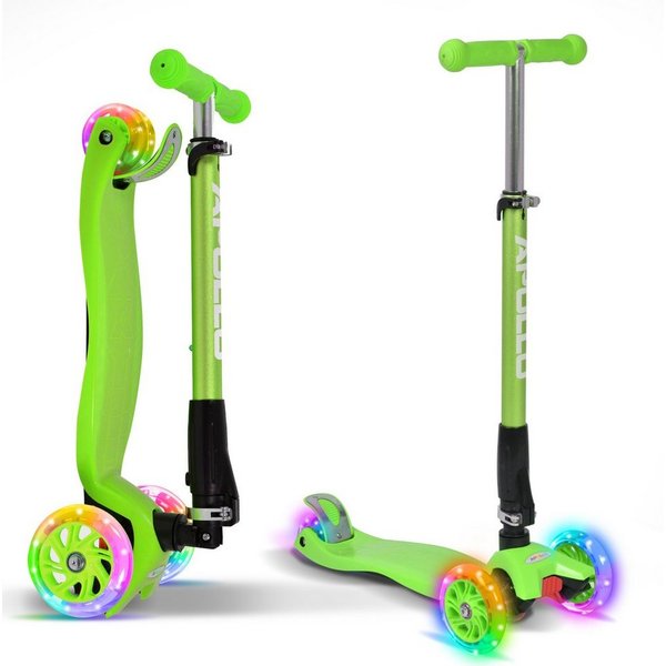 Apollo Dreiradscooter Kinderroller Kids Whiz LED 3-Rad Scooter ab 3 Jahren Tretroller, Klappbarer und höhenverstellbarer Kinder Scooter mit LED Wheels
