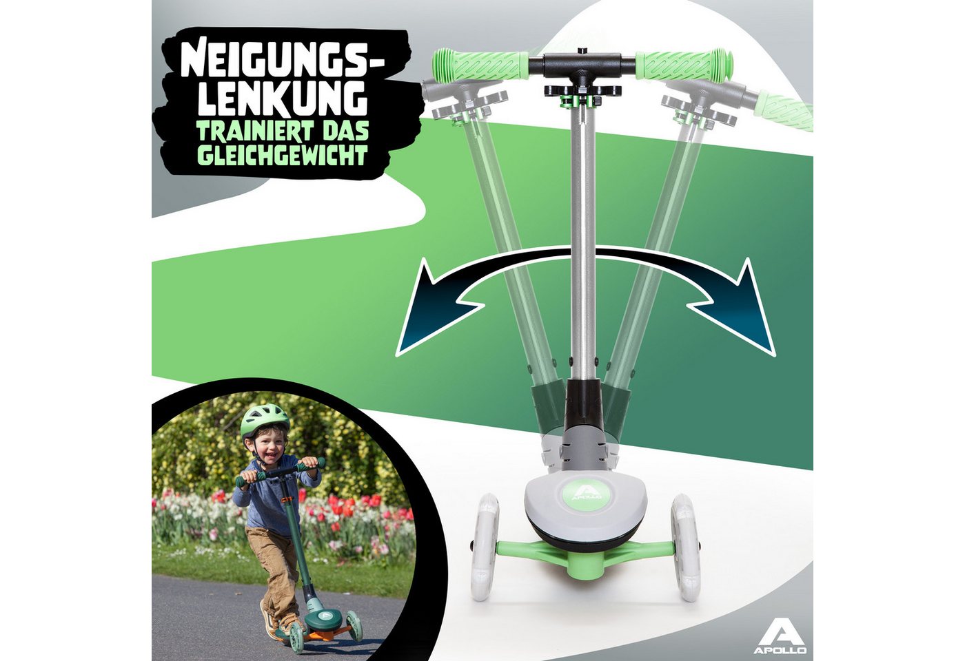 Apollo Dreiradscooter Whizzie LED, Kinderroller, klappbarer Dreirad Scooter, höhenverstellbar, ab 3 Jahre – Bild 3 von 5