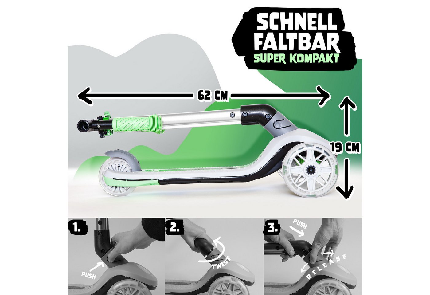 Apollo Dreiradscooter Whizzie LED, Kinderroller, klappbarer Dreirad Scooter, höhenverstellbar, ab 3 Jahre – Bild 5 von 5