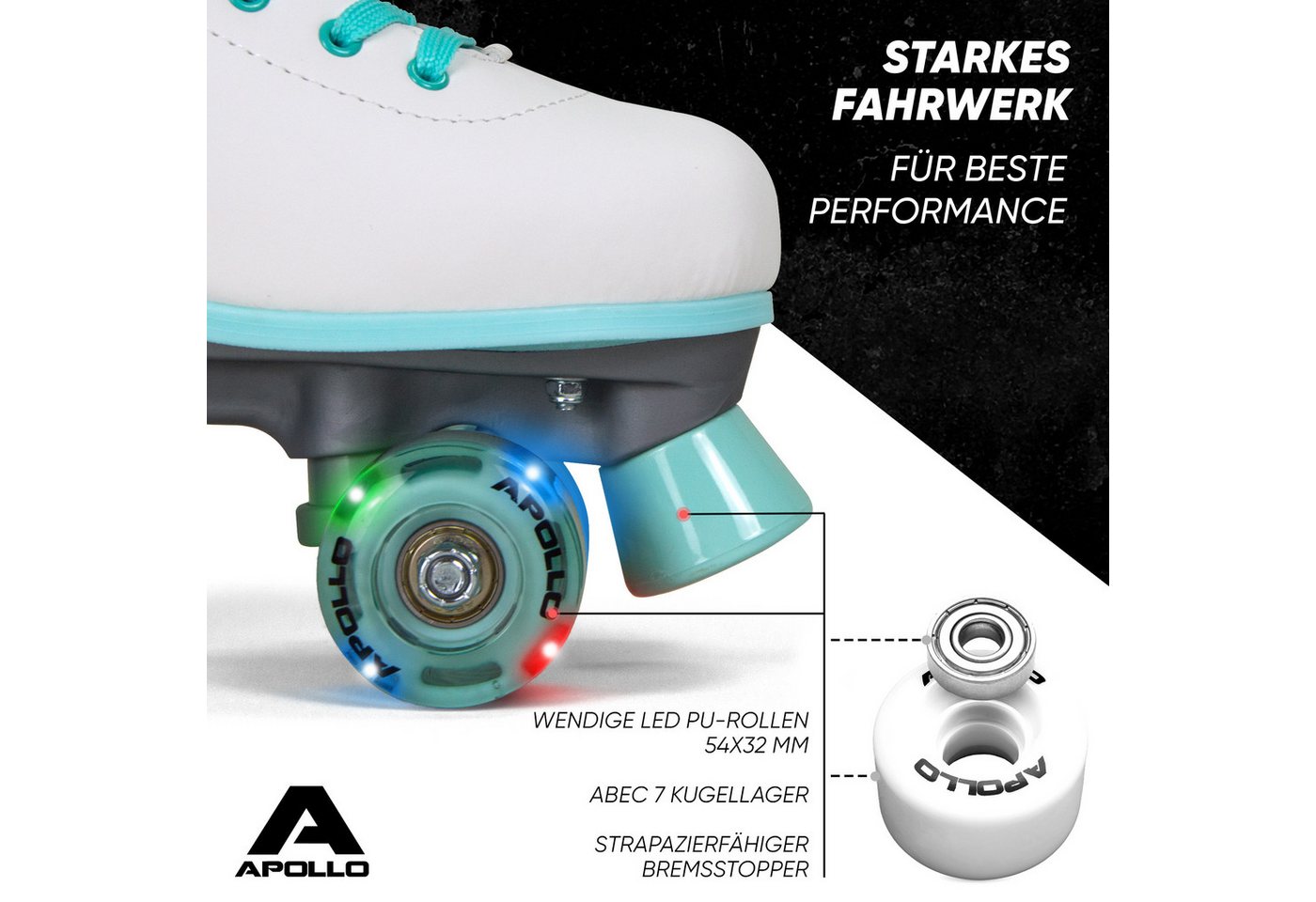Apollo Rollschuhe Retro Discoroller, verstellbare Disco Roller Skates, größenverstellbar Rollerskates, Retro Design – Bild 2 von 5
