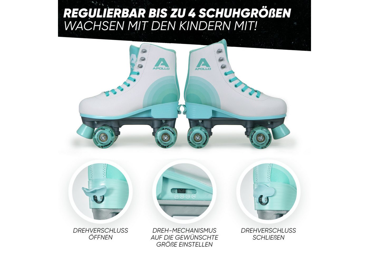 Apollo Rollschuhe Retro Discoroller, verstellbare Disco Roller Skates, größenverstellbar Rollerskates, Retro Design – Bild 3 von 5