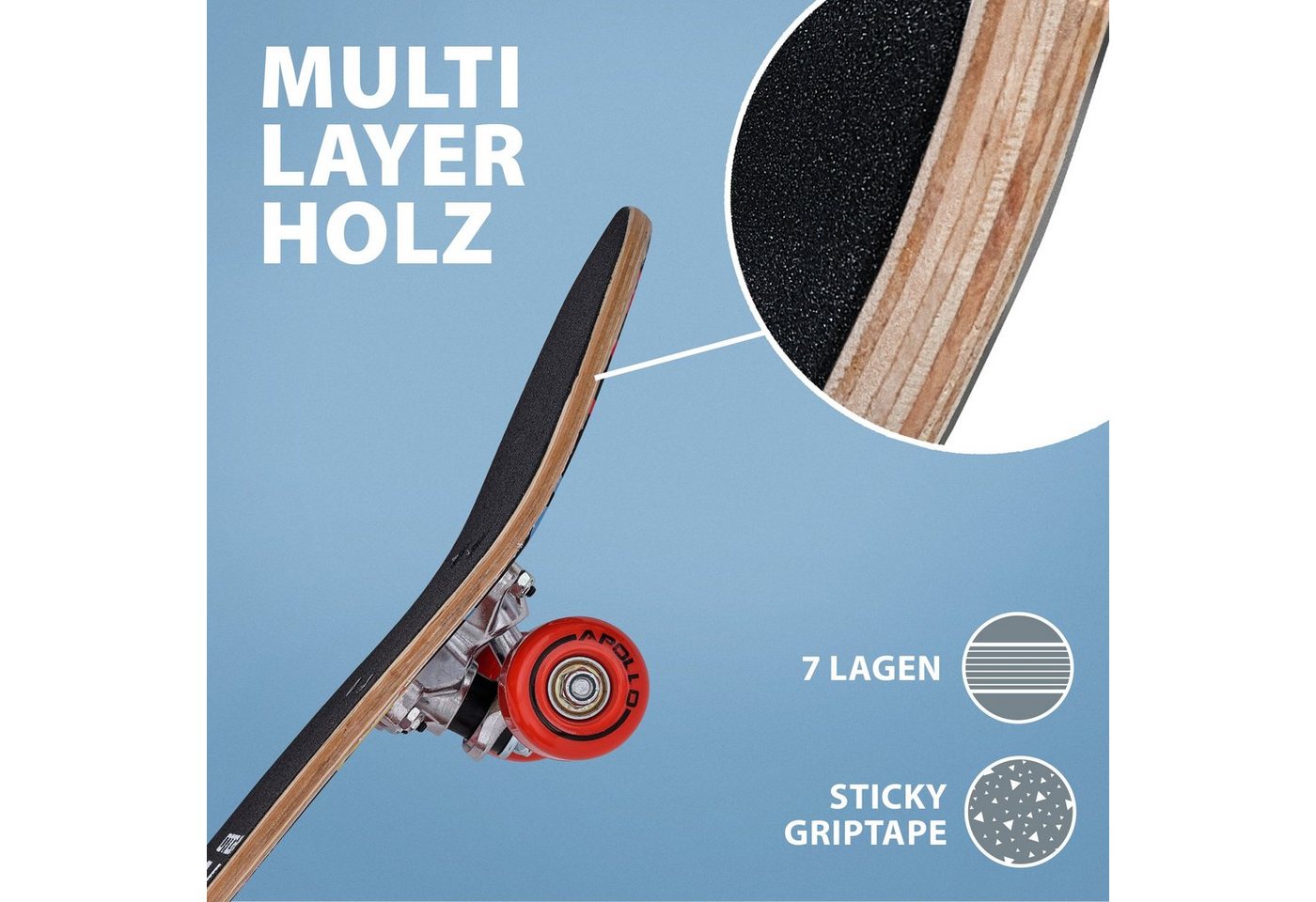 Apollo Skateboard Kinderskateboard 24" Kinder, Longboard, ABEC 3 und Aluminium Achsen – Bild 4 von 5