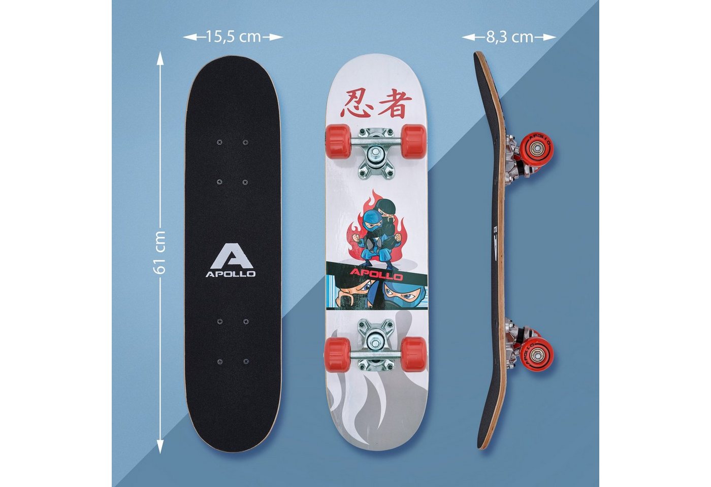 Apollo Skateboard Kinderskateboard 24" Kinder, Longboard, ABEC 3 und Aluminium Achsen – Bild 5 von 5
