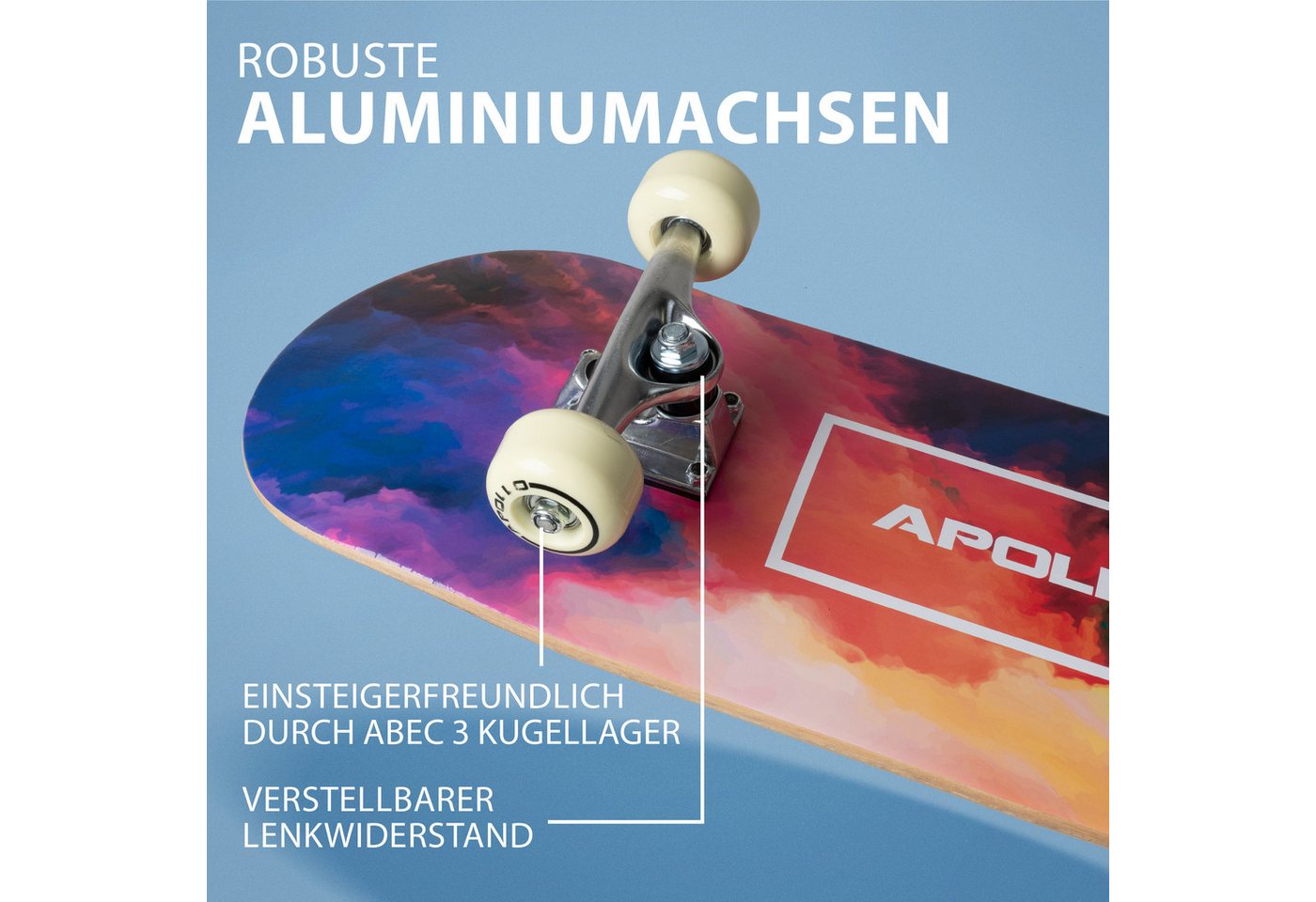 Apollo Skateboard Kinderskateboard 28" Kinder, Longboard, für Kids und Teens, ABEC 3 und Aluminium Achsen – Bild 3 von 5