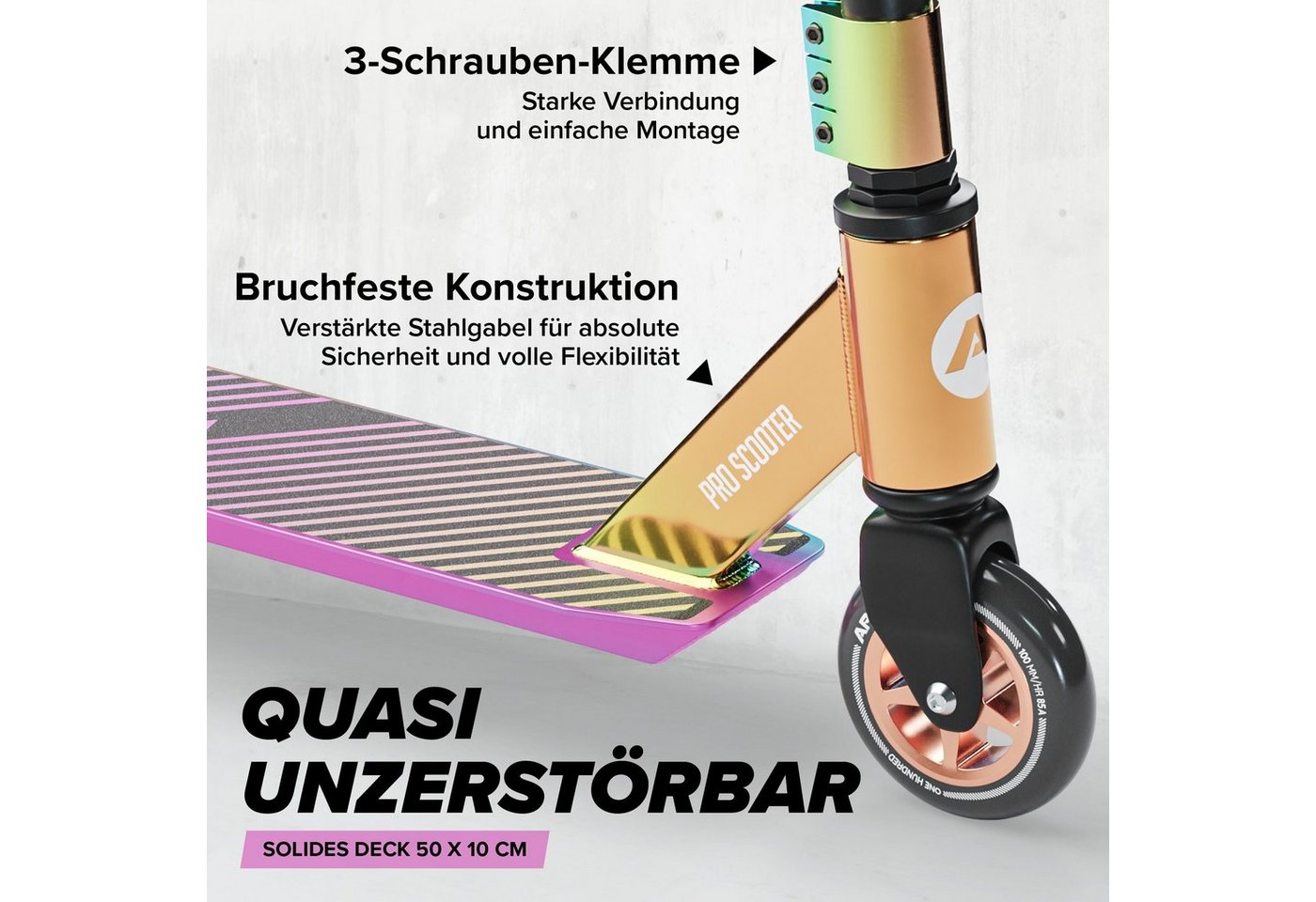 Apollo Stuntscooter Kinder Freestyle Kickscooter Genius Pro, Kinderroller Trick Roller Kinder und Erwachsene – Bild 4 von 5