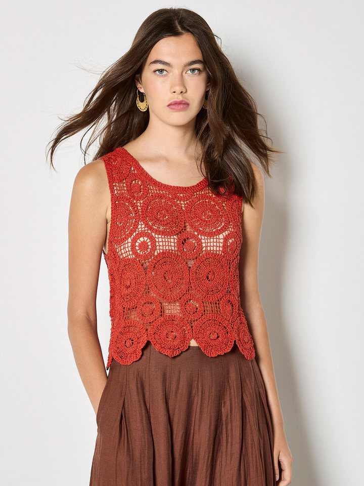 Apricot Crop-Top Crop-Top mit Häkeldetails – Bild 3 von 5