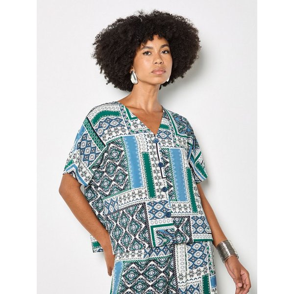 Apricot Klassische Bluse Folk-Patchwork-Bluse mit Muster