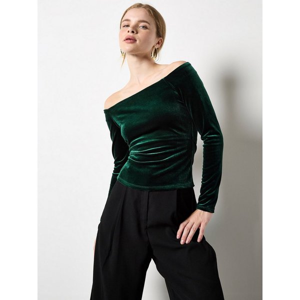 Apricot Langarmshirt Bardot-Top aus Samt