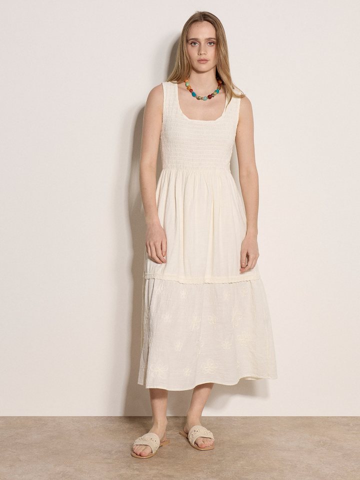 Apricot Maxikleid Besticktes, gestuftes Maxikleid mit Blumenmuster – Bild 4 von 4