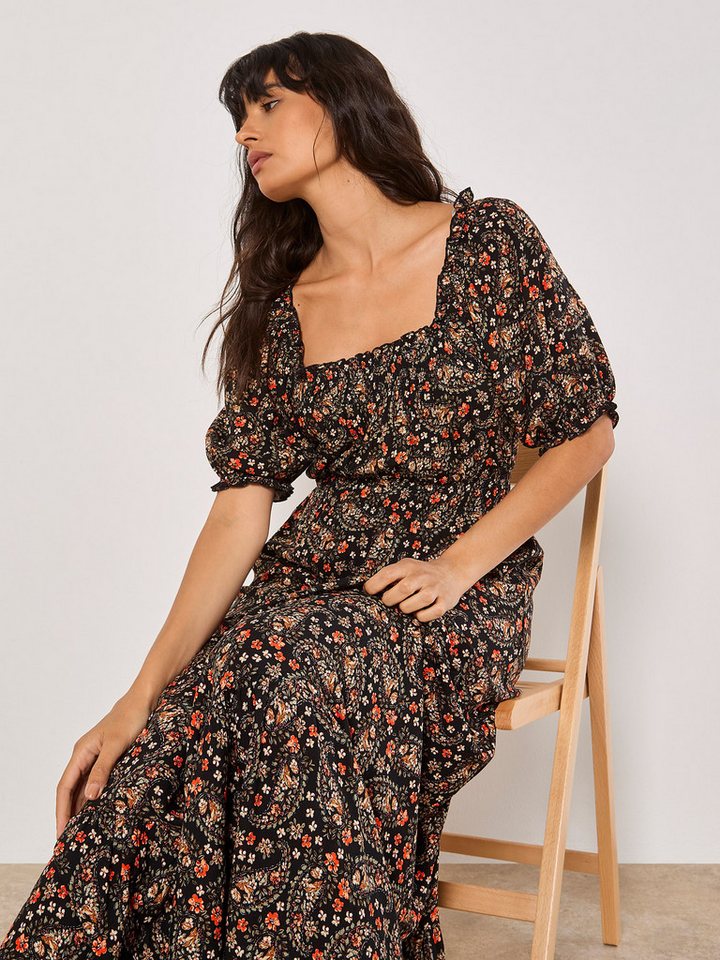 Apricot Maxikleid Geblümtes Paisley-Maxikleid mit elastischen Details – Bild 3 von 5