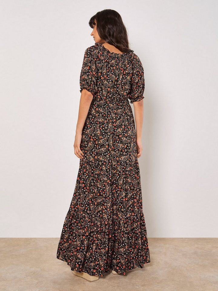 Apricot Maxikleid Geblümtes Paisley-Maxikleid mit elastischen Details – Bild 4 von 5