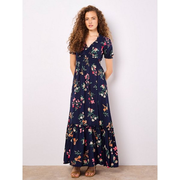 Apricot Maxikleid Maxikleid in Aquarelloptik mit Smockdetails