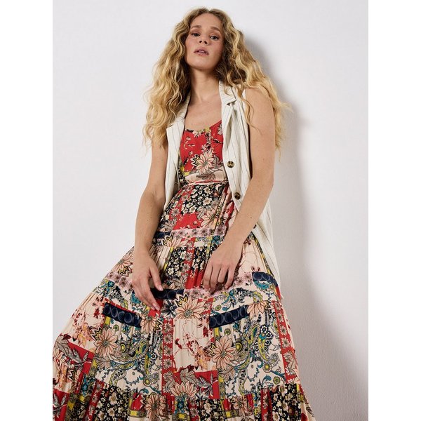 Apricot Maxikleid Maxikleid mit Blumenmuster im Patchwork-Stil