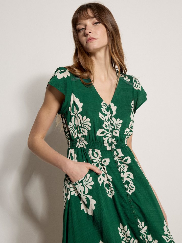 Apricot Midikleid Midi-Kleid mit Folk-Blumenmuster mit Stickerei – Bild 2 von 4