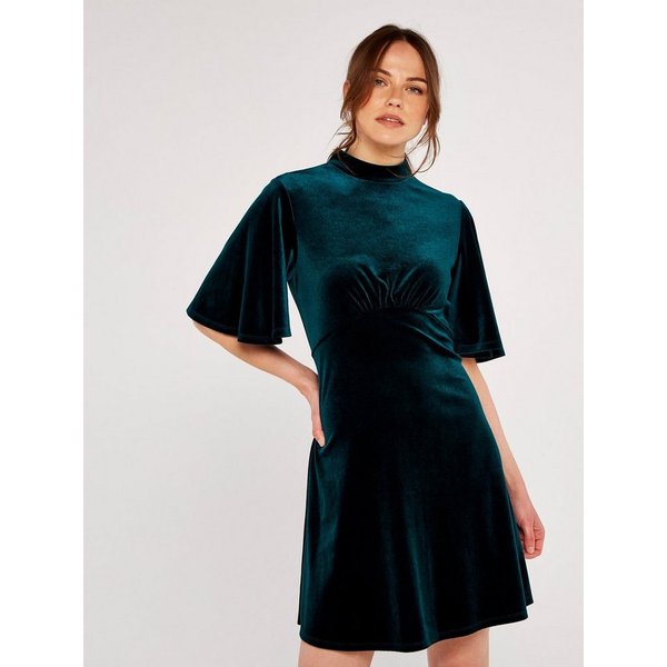 Apricot Partykleid Samtminikleid mit weiten Ärmeln