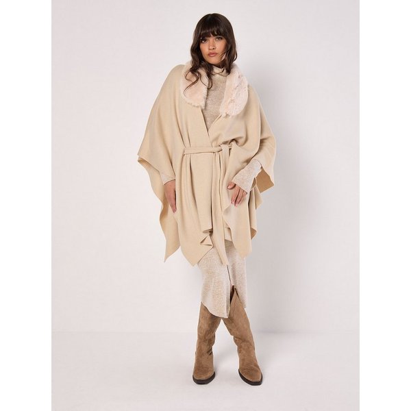 Apricot Poncho modischer Ponch (mit Bindegürtel) mit Bindeband