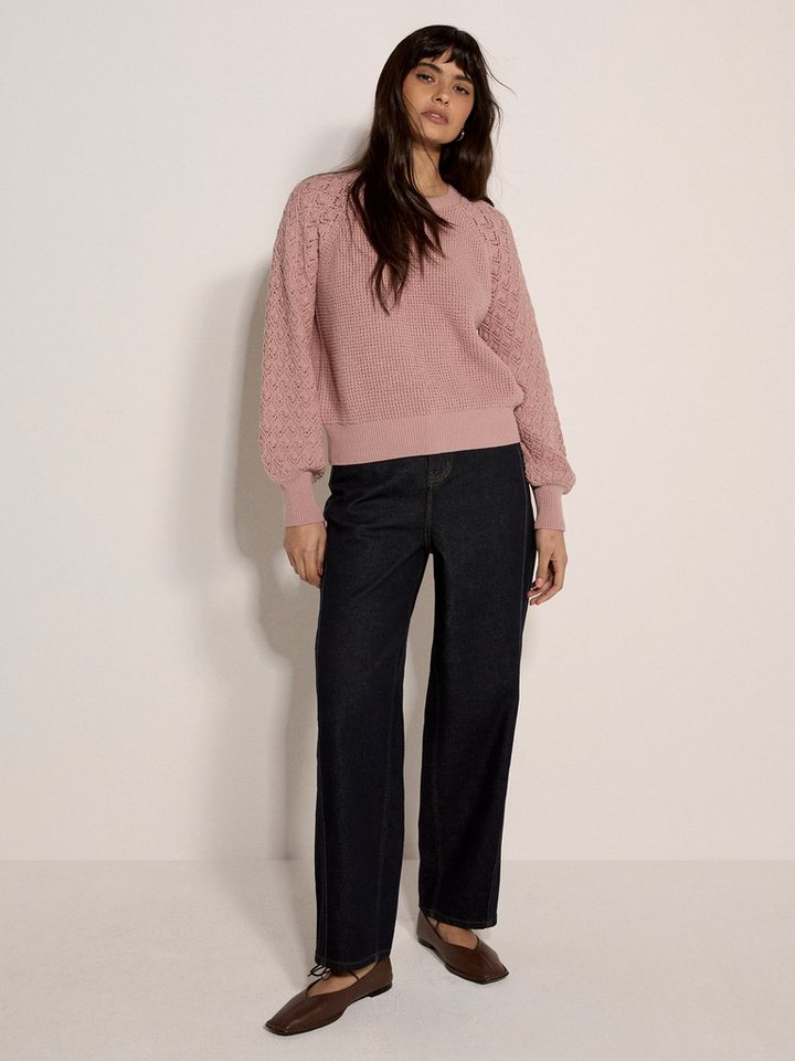 Apricot Rundhalspullover Kurzer Pullover aus Pointelle-Waffelstrick in unifarben – Bild 2 von 5