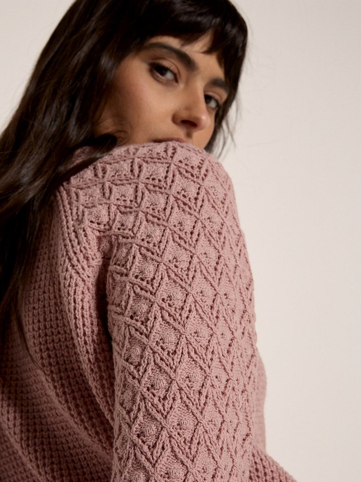 Apricot Rundhalspullover Kurzer Pullover aus Pointelle-Waffelstrick in unifarben – Bild 3 von 5