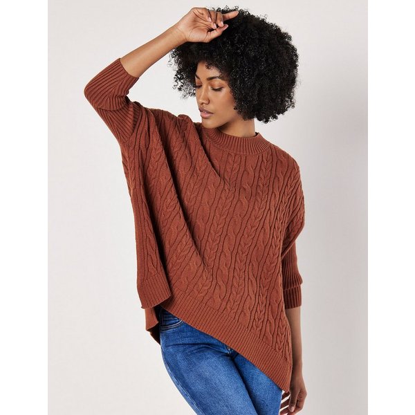 Apricot Rundhalspullover Oversized Pullover mit Zopfmuster