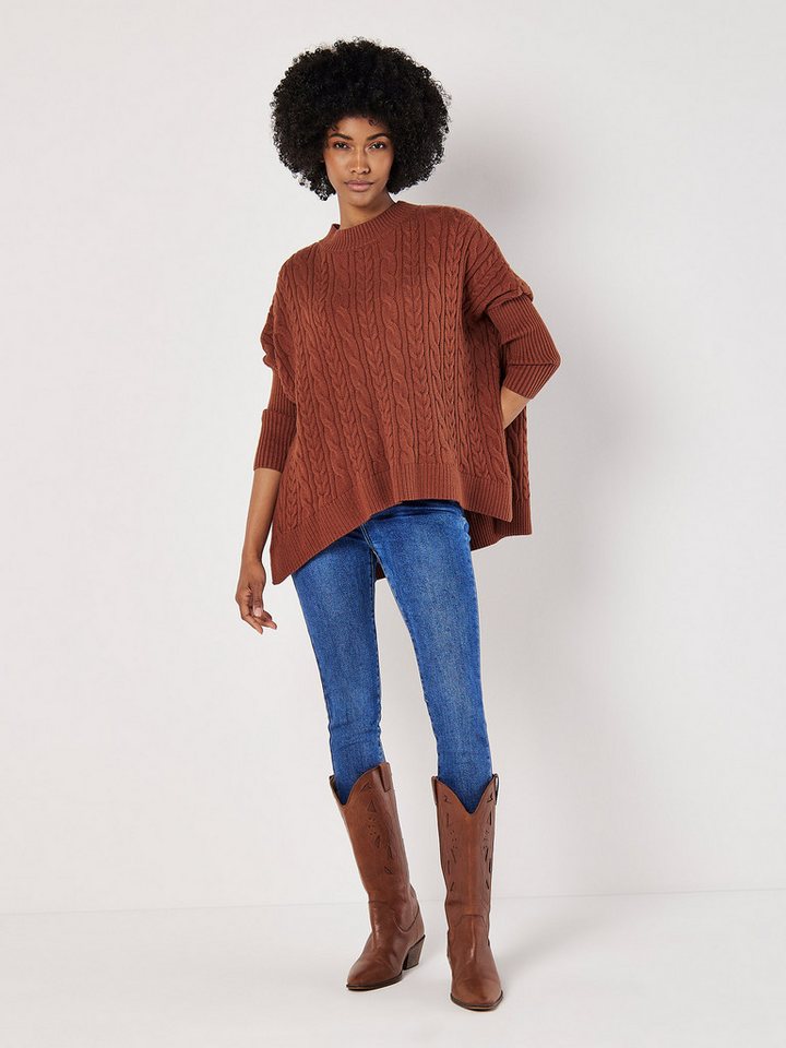 Apricot Rundhalspullover Oversized Pullover mit Zopfmuster – Bild 2 von 4