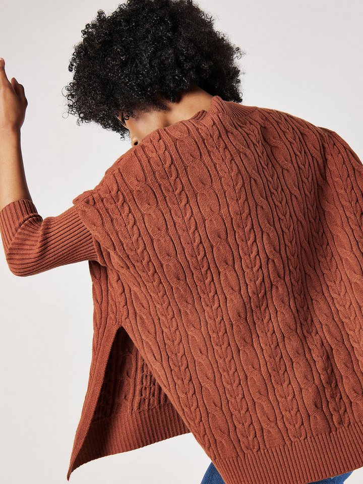 Apricot Rundhalspullover Oversized Pullover mit Zopfmuster – Bild 3 von 4