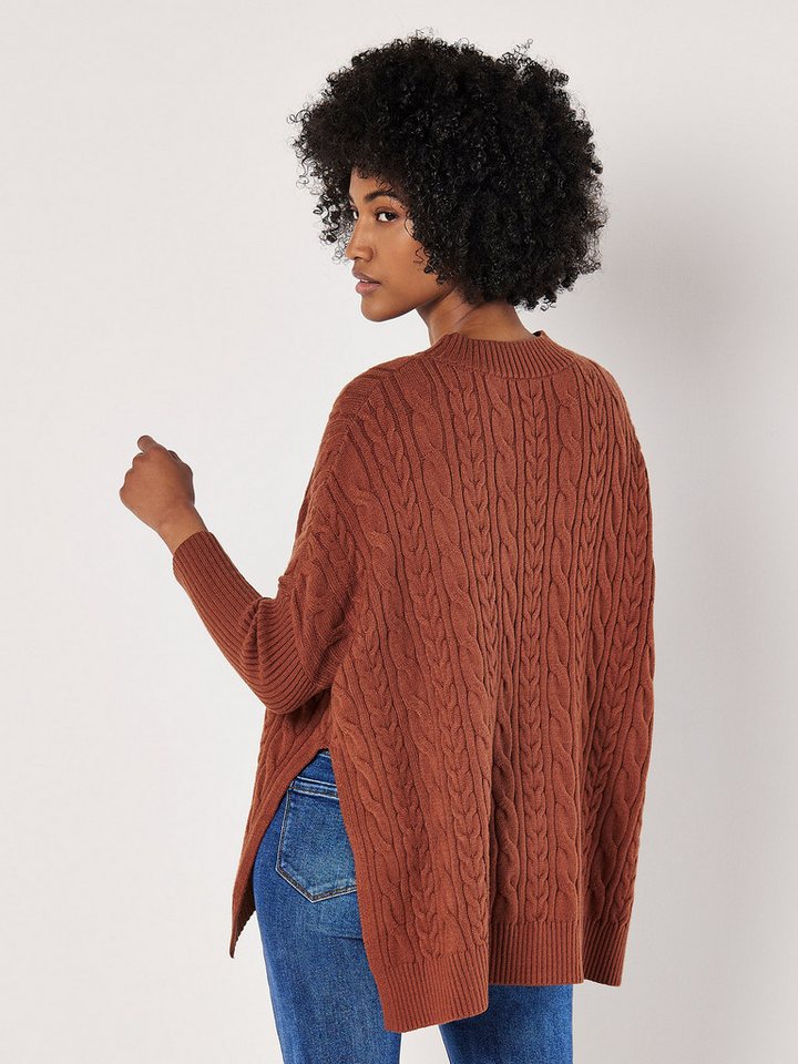 Apricot Rundhalspullover Oversized Pullover mit Zopfmuster – Bild 4 von 4