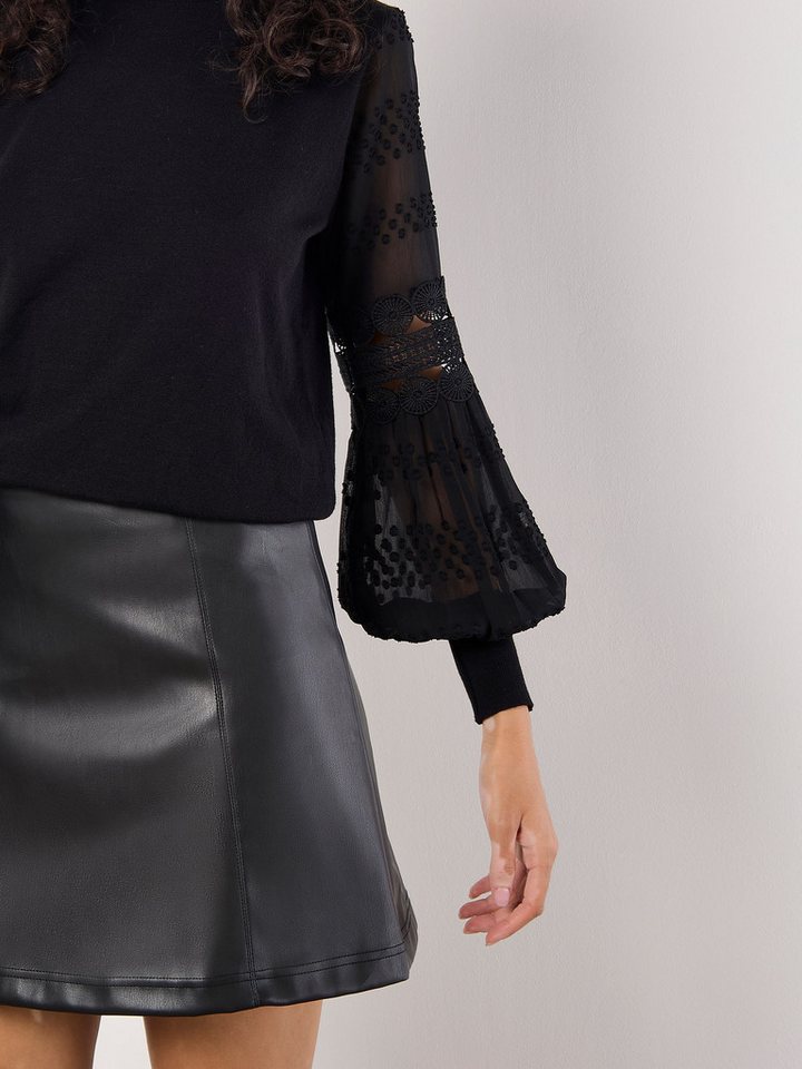 Apricot Rundhalspullover Pullover mit kontrastierenden Ärmeln mit Spitze – Bild 4 von 5