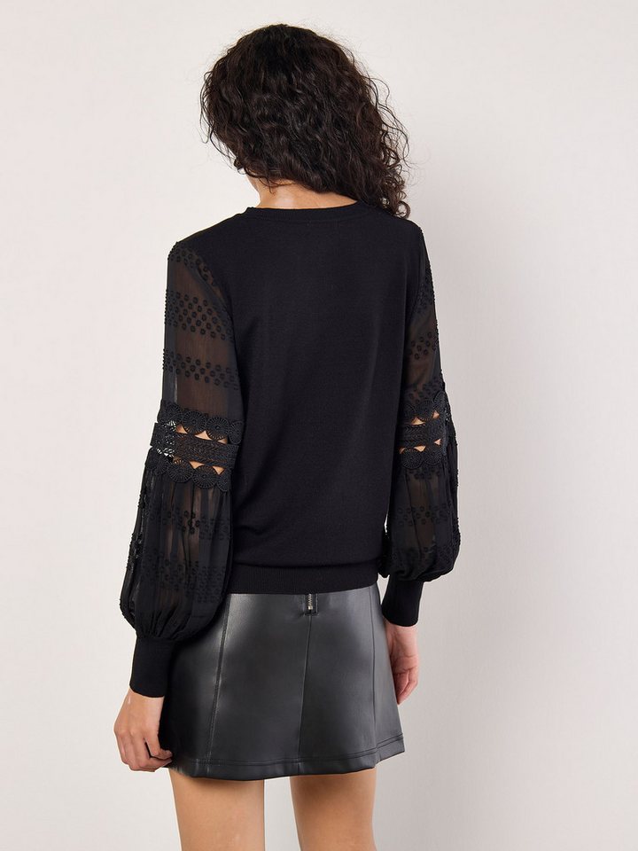 Apricot Rundhalspullover Pullover mit kontrastierenden Ärmeln mit Spitze – Bild 5 von 5