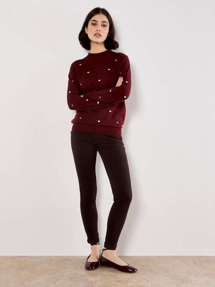 Apricot Rundhalspullover Stehkragenpullover mit aufgestickten Herzen – Bild 2 von 5