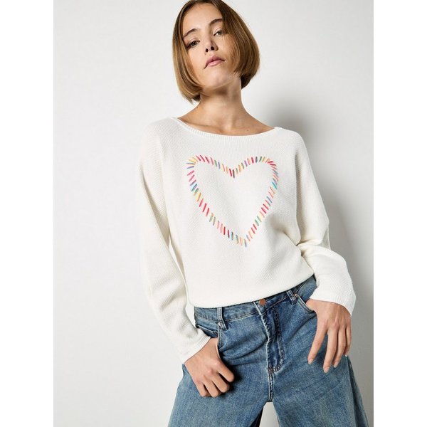 Apricot Rundhalspullover Strickpullover mit bunten Herzstickereien