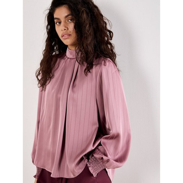 Apricot Satinbluse Strukturstreifen-Bluse mit Rückenschleife