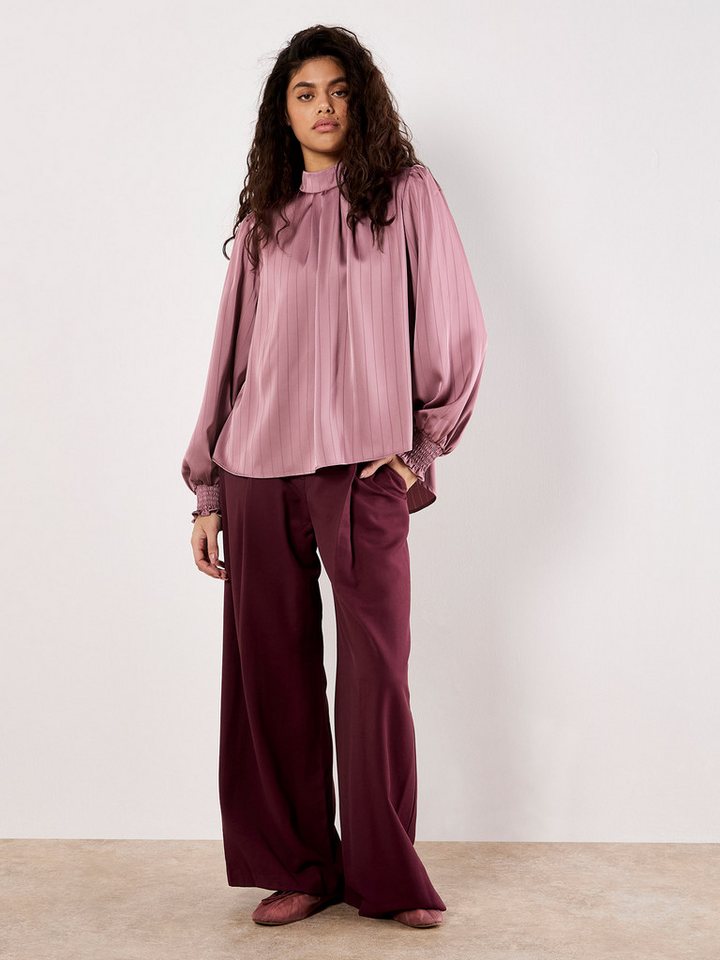 Apricot Satinbluse Strukturstreifen-Bluse mit Rückenschleife – Bild 2 von 5