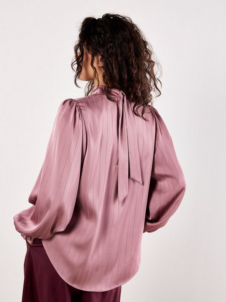 Apricot Satinbluse Strukturstreifen-Bluse mit Rückenschleife – Bild 3 von 5