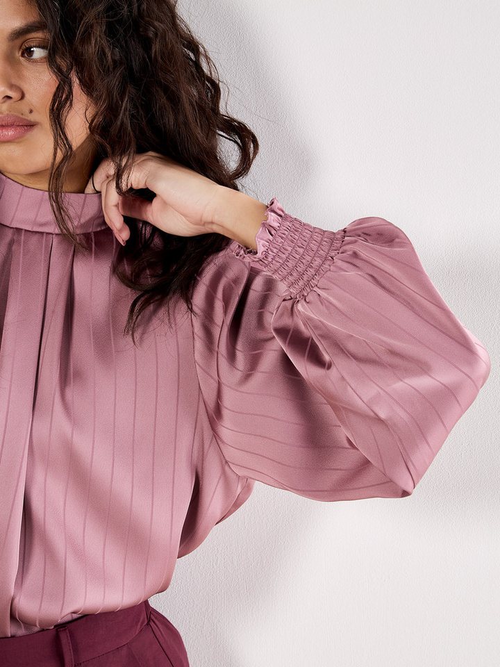 Apricot Satinbluse Strukturstreifen-Bluse mit Rückenschleife – Bild 4 von 5