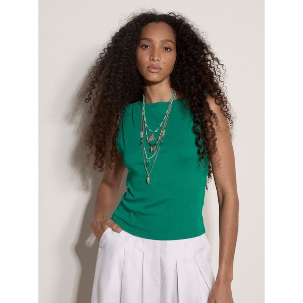 Apricot Shirttop Crop-Top mit feinem Rippstrick